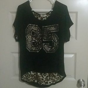 Black leopard print shirt with detail on back